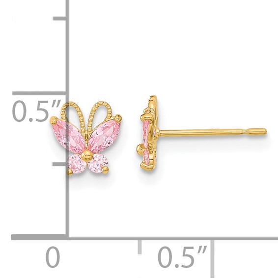 14k Madi K Kids Pink CZ Butterfly Childrens Post Earrings