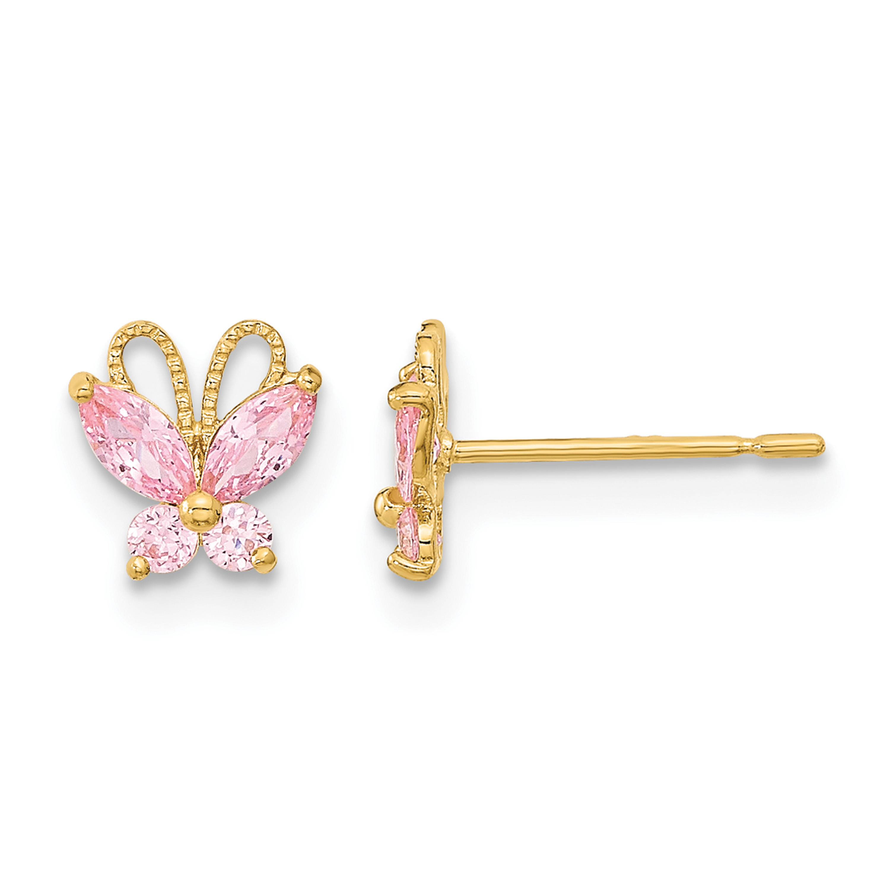 14k Madi K Kids Pink CZ Butterfly Post Earrings (GK943)
