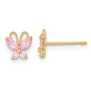 14k Madi K Kids Pink CZ Butterfly Childrens Post Earrings