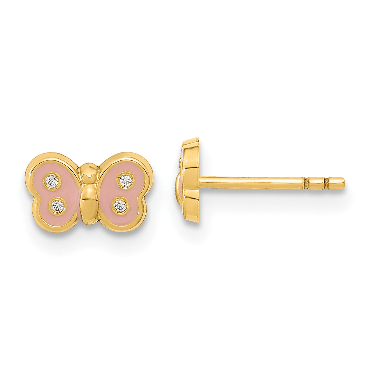 14k Madi K Polished Enameled & CZ Butterfly Post Earrings (GK945)