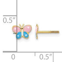 14K Yellow Gold Madi K Polished Pink and Blue Enameled Butterfly Screwback Post Earrings view 3