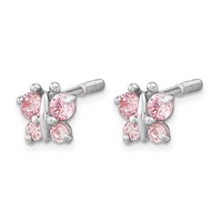 14K White Gold Madi K Polished Pink CZ Butterfly Screwback Post Earrings view 2