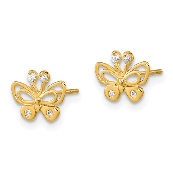 14k Madi K Polished CZ Butterfly Childrens Post Earrings