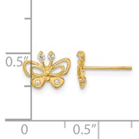 14K Yellow Gold Madi K Polished CZ Butterfly Post Earrings view 3