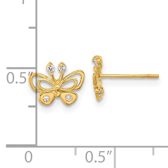 14k Madi K Polished CZ Butterfly Childrens Post Earrings