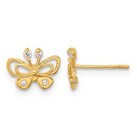 14K Yellow Gold Madi K Polished CZ Butterfly Post Earrings view 1
