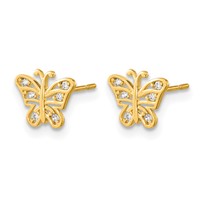 14K Yellow Gold Madi K Kids CZ Butterfly Post Earrings view 2