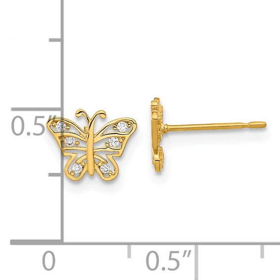14k Madi K Kids CZ Butterfly Childrens Post Earrings