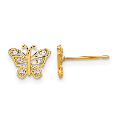 14K Yellow Gold Madi K Kids CZ Butterfly Post Earrings