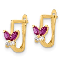 14K Yellow Gold Madi K Polished Red and White CZ Butterfly Hinged Earrings view 2
