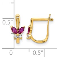14K Yellow Gold Madi K Polished Red and White CZ Butterfly Hinged Earrings view 3