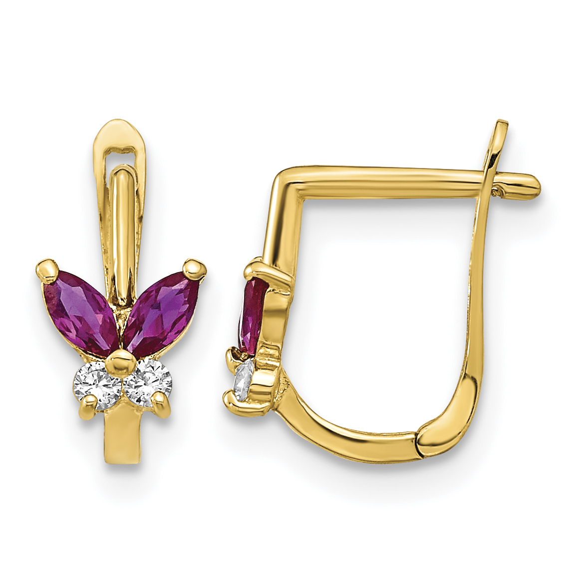 14k Madi K Polished Red and White CZ Butterfly Hoops (GK955)