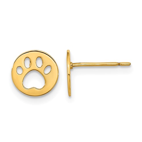 14K Yellow Gold Madi K Kids Pawprint Post Earrings