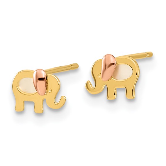 14k Two-tone Madi K Mother of Pearl Elephant Childrens Post Earrings