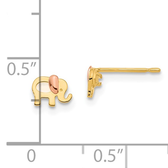 14k Two-tone Madi K Mother of Pearl Elephant Childrens Post Earrings