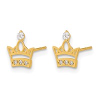 14K Yellow Gold Madi K Kids CZ Crown Post Earrings view 2