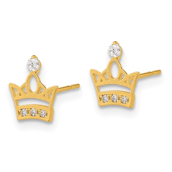 14k Madi K Kids CZ Crown Childrens Post Earrings