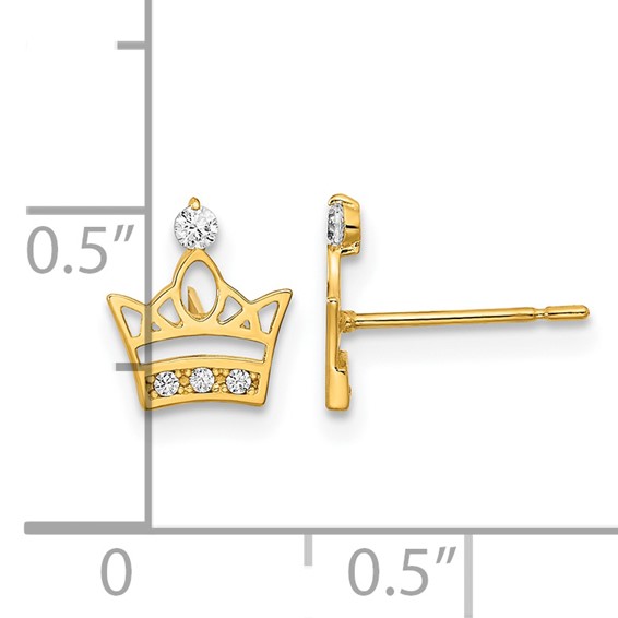 14k Madi K Kids CZ Crown Childrens Post Earrings