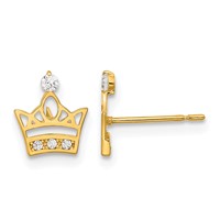 14K Yellow Gold Madi K Kids CZ Crown Post Earrings view 1
