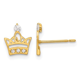 14k Madi K Kids CZ Crown Childrens Post Earrings