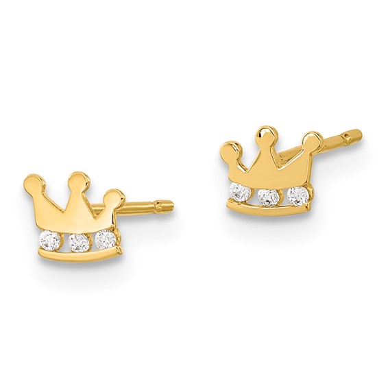14k Madi K Kids CZ Crown Childrens Post Earrings