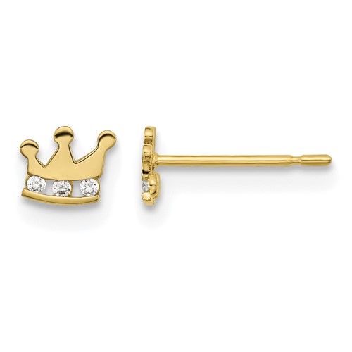 14K Yellow Gold Madi K Kids CZ Crown Post Earrings
