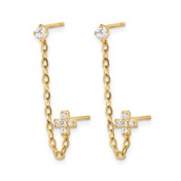 14K Yellow Gold Madi K CZ Cross Double Post Earring with Chain Single view 2
