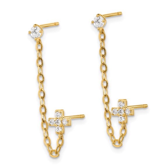 14k Madi K CZ Cross Double Post with Chain Single Earring
