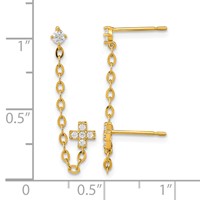14K Yellow Gold Madi K CZ Cross Double Post Earring with Chain Single view 3