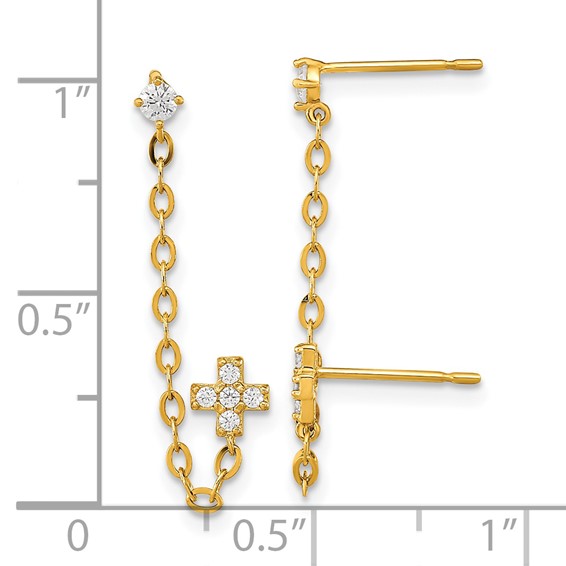 14k Madi K CZ Cross Double Post with Chain Single Earring