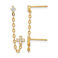 14K Yellow Gold Madi K CZ Cross Double Post Earring with Chain Single view 1