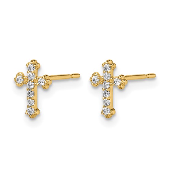 14k Madi K CZ Cross Childrens Post Earrings