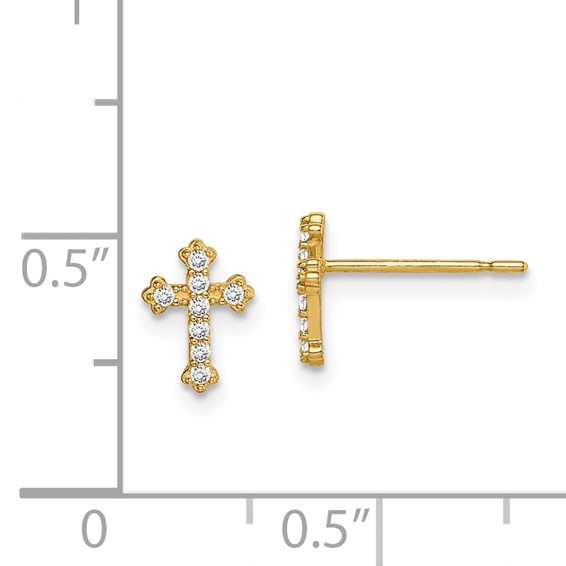 14k Madi K CZ Cross Childrens Post Earrings