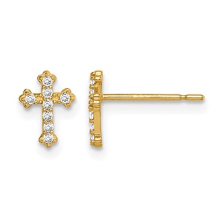 14k Madi K CZ Cross Childrens Post Earrings