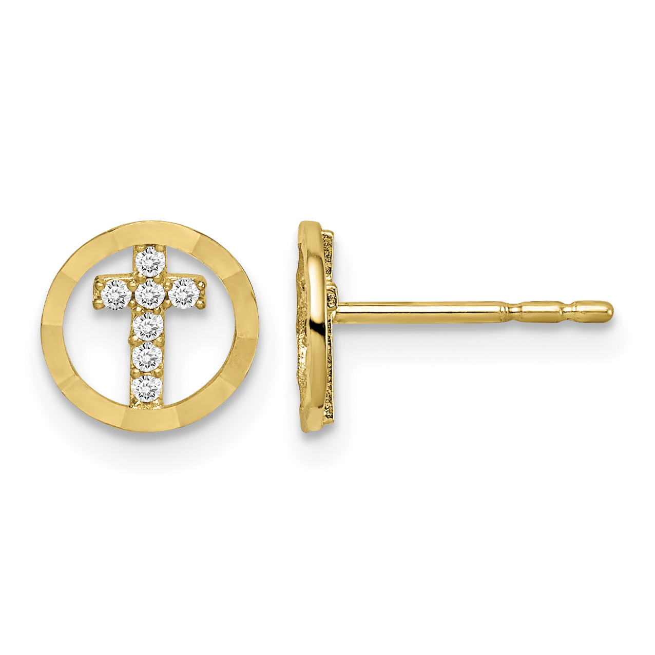 14k Madi K CZ Diamond-Cut Circle Cross Post Earrings (GK982)
