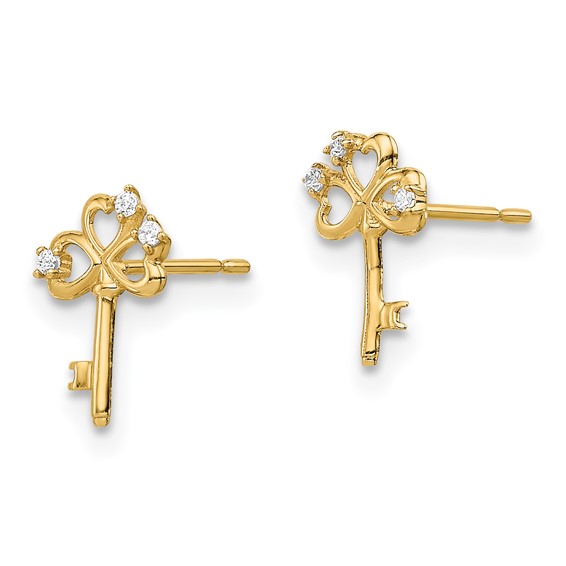 14k Madi K CZ Key Childrens Post Earrings