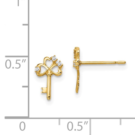 14k Madi K CZ Key Childrens Post Earrings