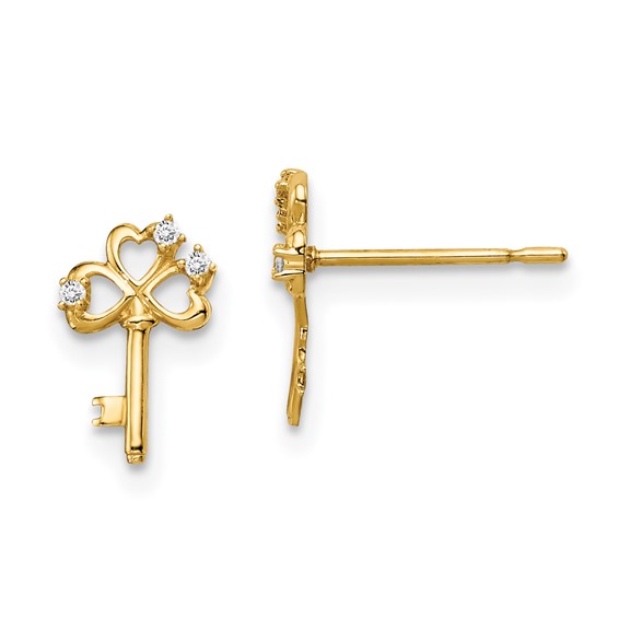 14k Madi K CZ Key Childrens Post Earrings