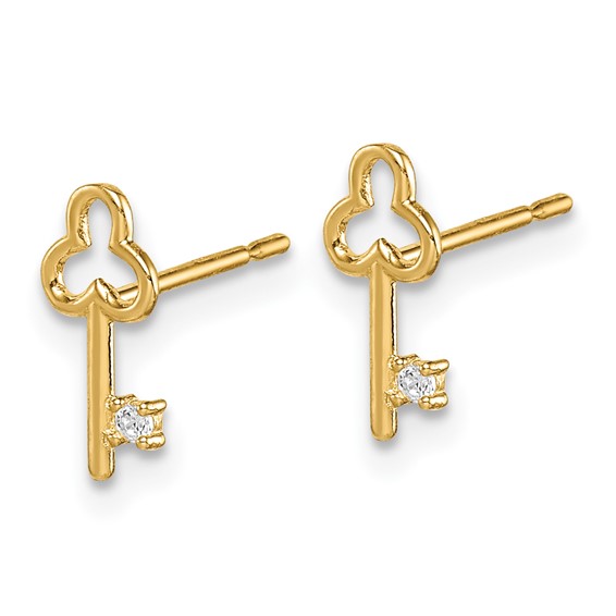 14k Madi K CZ Key Childrens Post Earrings