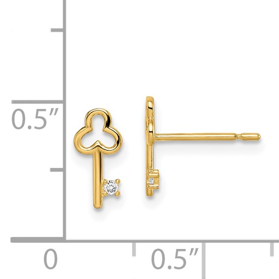 14k Madi K CZ Key Childrens Post Earrings