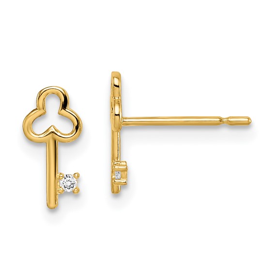 14k Madi K CZ Key Childrens Post Earrings