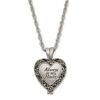 ALWAYS IN MY HEART Silver-tone Antiqued Heart Locket Memorial with Brass Ash Holder 24 inch Necklace with Message Card