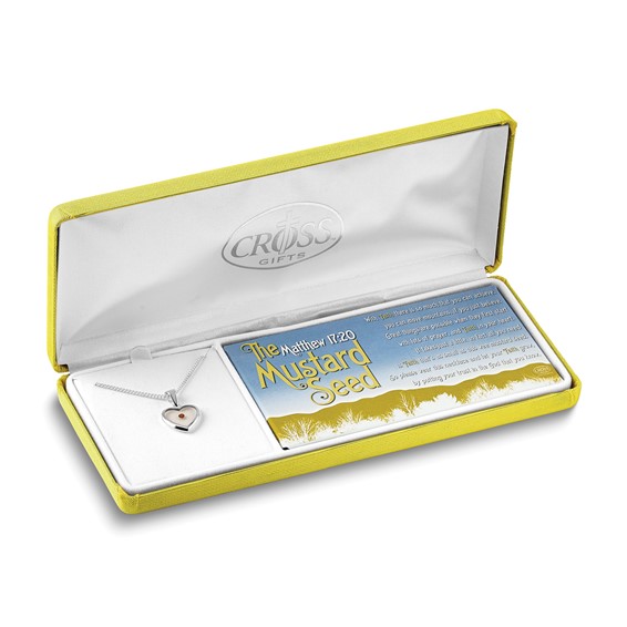 Cherishables Mustard Seed Acrylic Heart 18 inch Silver-plated Necklace with Mustard Seed Legend Message Card