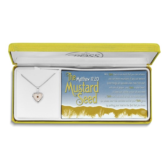 Cherishables Mustard Seed Acrylic Heart 18 inch Silver-plated Necklace with Mustard Seed Legend Message Card