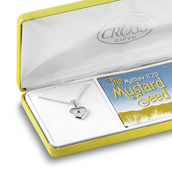 Cherishables Mustard Seed Acrylic Heart 18 inch Silver-plated Necklace with Mustard Seed Legend Message Card