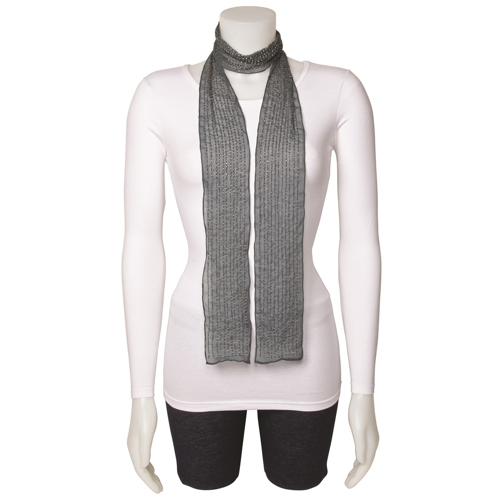 Grey Beaded Woven Polyester Fashion Scarf