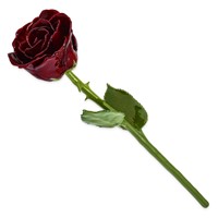 Burgundy Lacquer Dipped Natural Rose with Green Leaves and Stem view 2