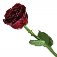 Burgundy Lacquer Dipped Natural Rose with Green Leaves and Stem view 1