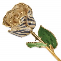 Lacquer Dipped 24K Gold Trimmed Cream Black Zebra Real Rose view 1