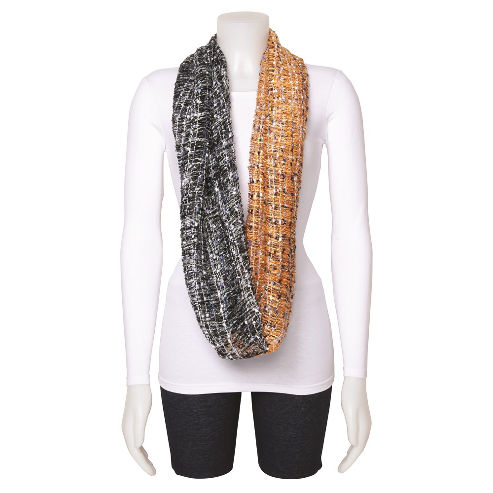 Black Orange Multicolor Open Weave Circular Scarf